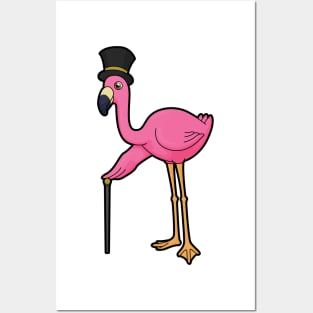 Flamingo as Groom with Hat & cane Posters and Art